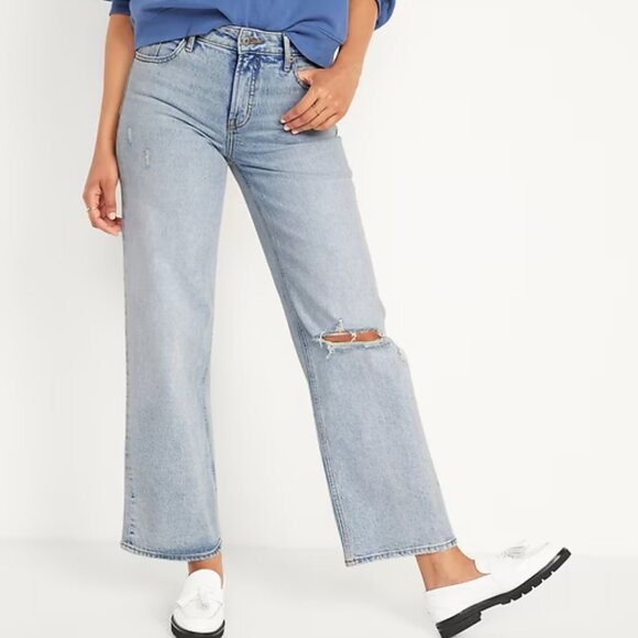 Old Navy Denim - NEW NWT! OLD NAVY MID-RISE WIDE LEG JEANS RIPPED LIGHT WASH STRETCH DENIM sz 22